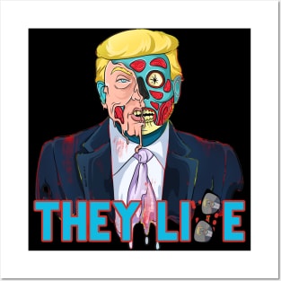 They Lie Political Parody Cartoon Zombie Skull Face Alien Trump Posters and Art